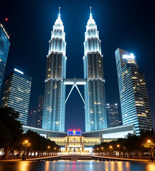 Night shot of KLCC twin towers by Rekalens Visuals.